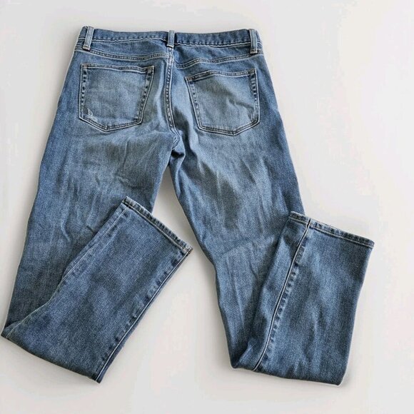 Uniqlo Jeans Mens W 32 Blue Straight Leg Distressed Denim Western Boho Grunge - Picture 14 of 16